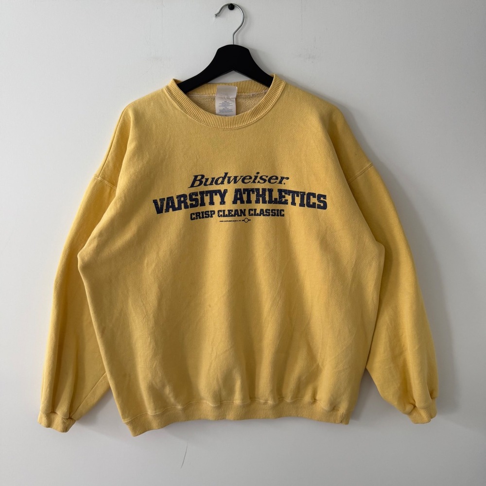 Vintage 1999 Budweiser Varsity Athletics Yellow Sweatshirt Mens XL Santee Gold